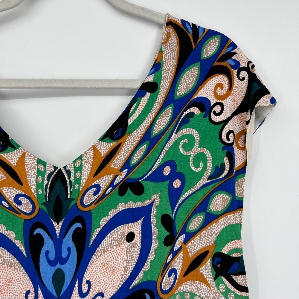 Anthropologie Maeve Folklore Abstract Shift Multicolor V-neck Casual Mini Dress - Picture 6 of 12